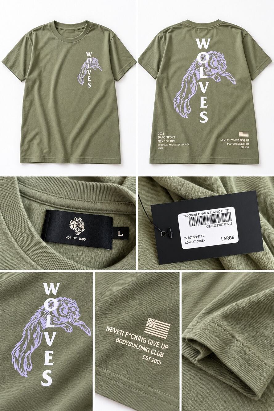 Darc Sport Bloodline Wolves Premium Classic Fit Tee Combat Green L 407/1000